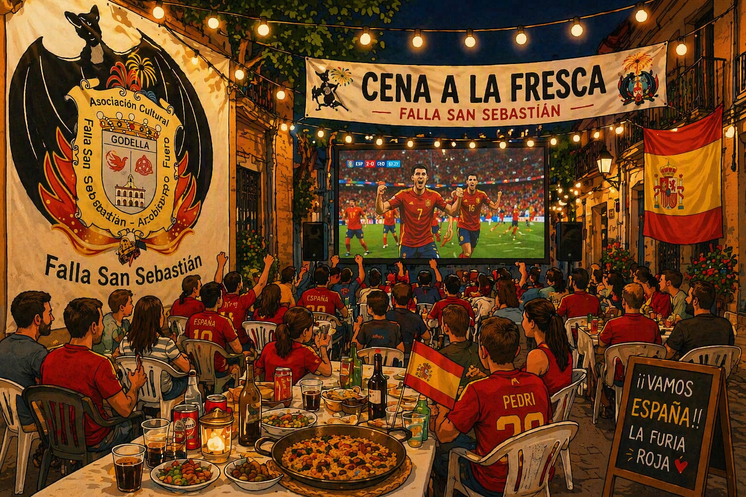 CENA A AL FRESCA Y FUTBOL